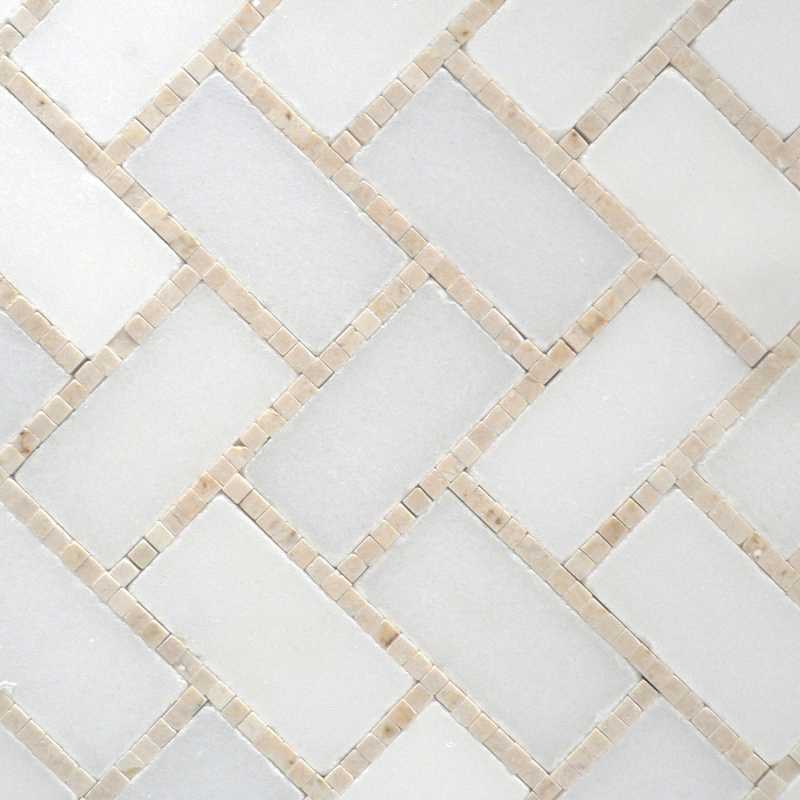 White creama polished microherringbone-tilery