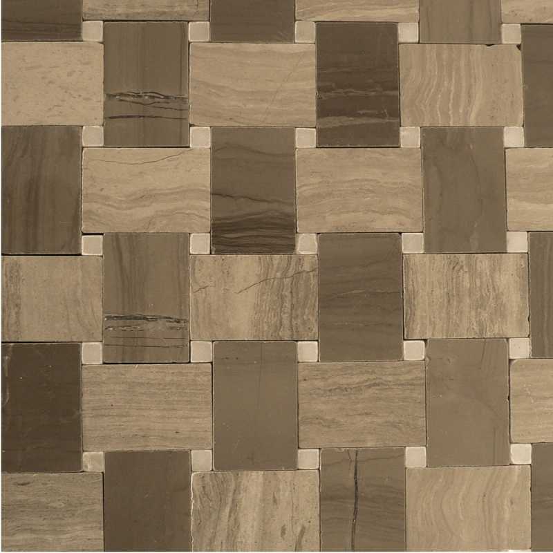 Light-wood dark-wood microbasketweave mosaic-tilery